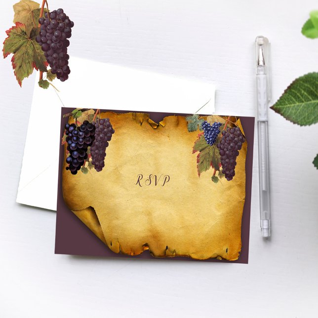 Rustic Grunge Label Grapes Vineyard Wedding   RSVP Card (Creator Uploaded)