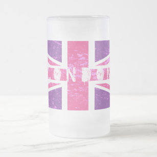 Rustic, Grunge London, Purple and Pink Frosted Glass Beer Mug
