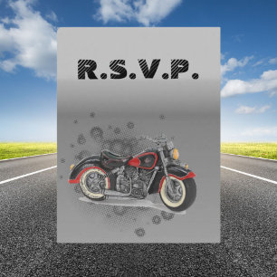 Rustic grunge Motorcyle Biker Wedding rsvp Invitation Postcard