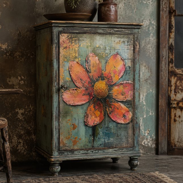 Rustic Grunge Pink Daisy Abstract Floral Decoupage Tissue Paper (Creator Uploaded)