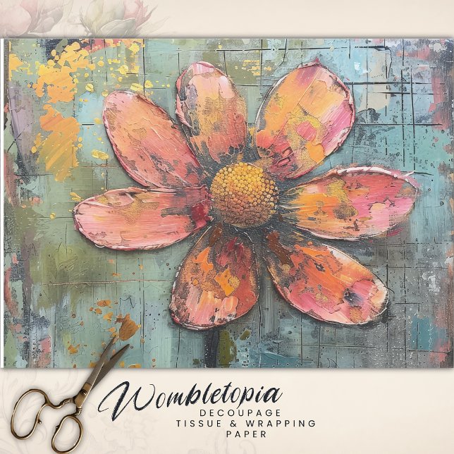 Rustic Grunge Pink Daisy Abstract Floral Decoupage Tissue Paper (Creator Uploaded)