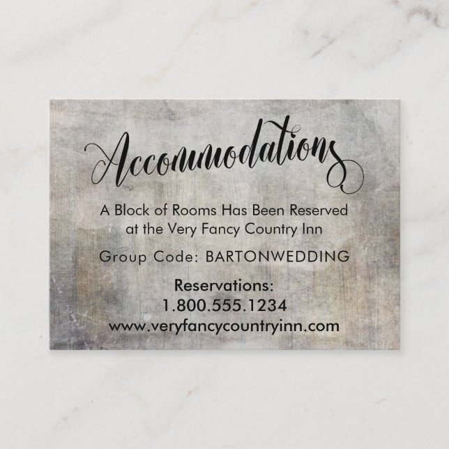 Rustic Grunge Wedding Accommodations Insert Cards (Front)