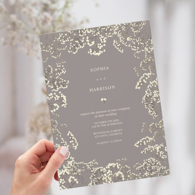 Rustic Gypsophila Amethyst Fall Wedding Invitation (Creator Uploaded)