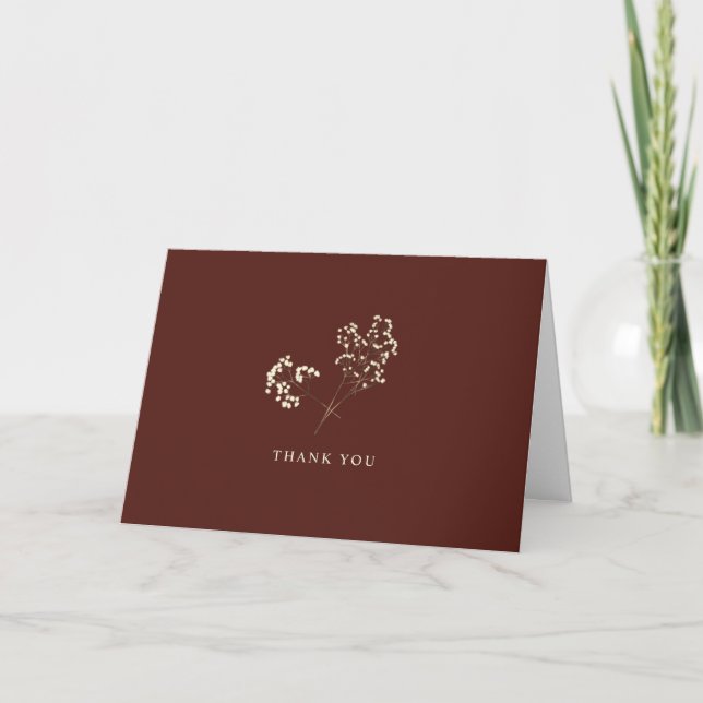 Rustic Gypsophila Beet Red Wedding Thank You Card (Front)