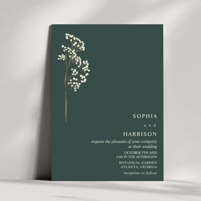 Rustic Gypsophila Emerald Fall Wedding 2 Invitation (Creator Uploaded)
