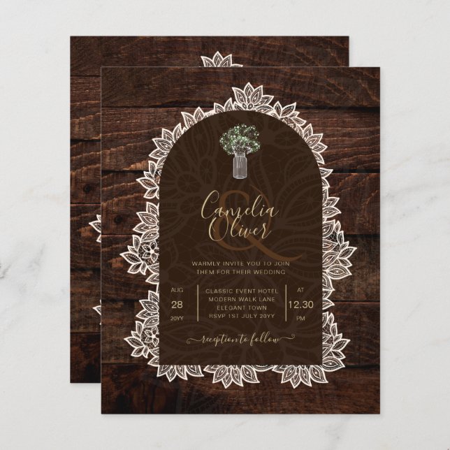 Rustic Gypsophila Lace PHOTO WEDDING INVITATION (Front/Back)