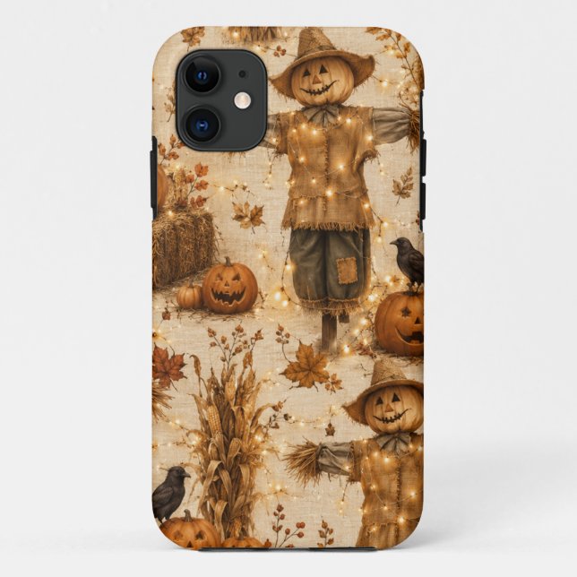 Rustic Halloween Scarecrow & Pumpkin Phone Case (Back)