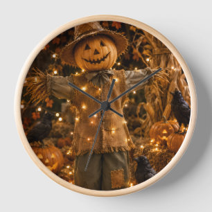 Rustic Halloween Scarecrow Wall Clock