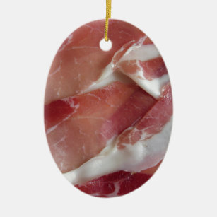 Rustic ham prosciutto as background ceramic ornament
