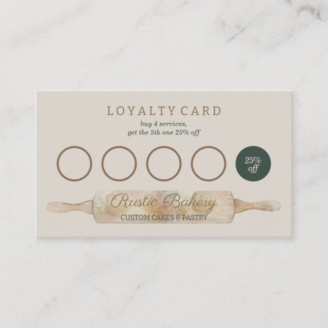Rustic Hand Draw Bakery Bread Flat  Loyalty Card (Front)