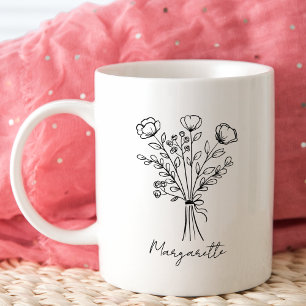Rustic hand drawn bouquet flowers Bridesmaid Name Coffee Mug
