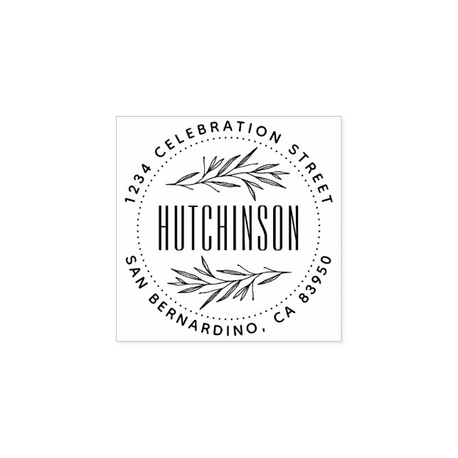 Rustic Hand-drawn Branches Round Return Address Rubber Stamp (Imprint)