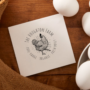 Rustic Hand Drawn Chicken Farm Free-Range Eggs Rubber Stamp