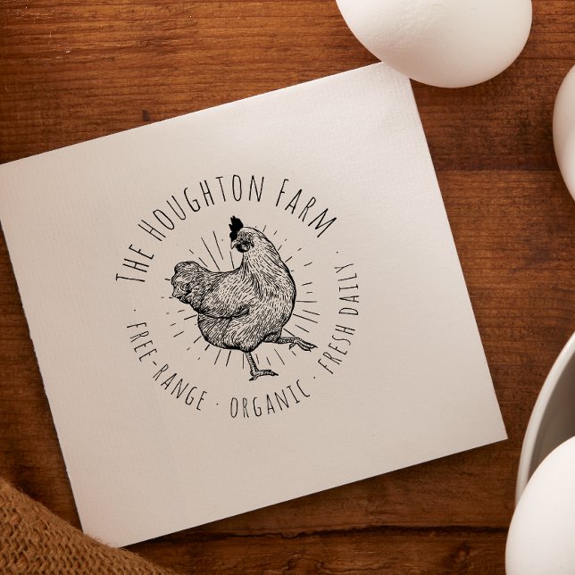 Rustic Hand Drawn Chicken Farm Free-Range Eggs Rubber Stamp (Rubber Stamp Mock-up)