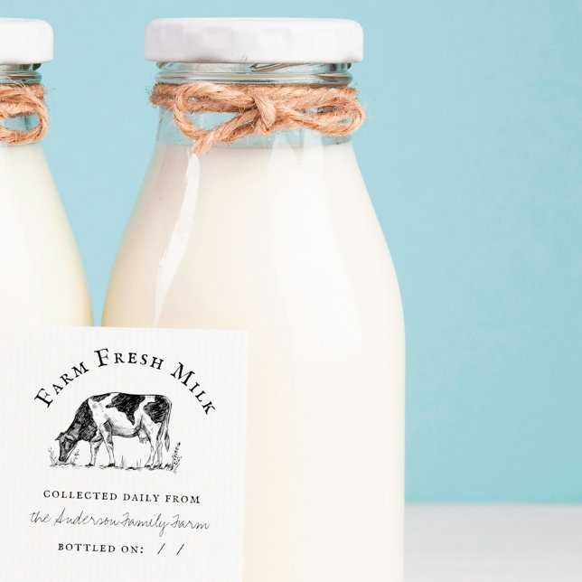 Rustic Hand-drawn Cow Family Farm Fresh Milk Rubber Stamp (Creator Uploaded)