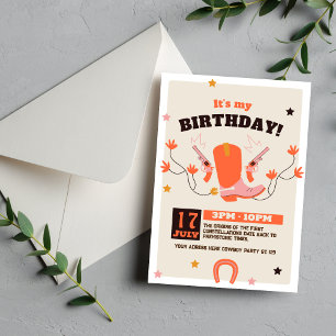 Rustic Hand-drawn Cowboy Birthday Party Invitation