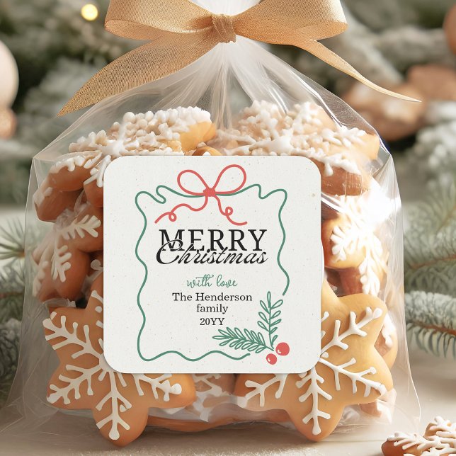 Rustic Hand-drawn frame mistletoe Merry Christmas  Square Sticker (Creator Uploaded)