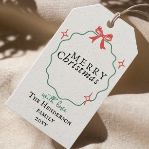 Rustic Hand-drawn frame ribbon Merry Christmas Gift Tags