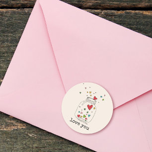 Rustic Hand Drawn Heart in Jar Love You Classic Round Sticker