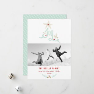 Rustic Hand Drawn Joy Calligraphy Foliage Photo Holiday Card