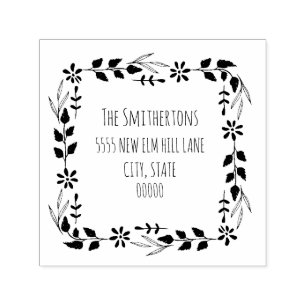 Rustic Hand Drawn Leaves Flowers Return Address Self-inking Stamp