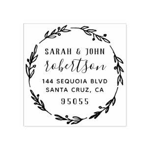 Rustic Hand Drawn Married Couple Return Address Rubber Stamp
