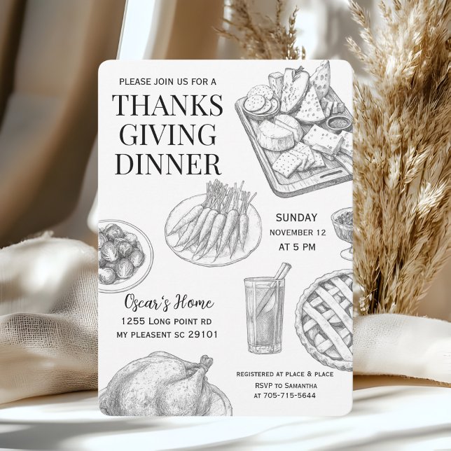 Rustic Hand-Drawn Thanksgiving Dinner  Invitation (Creator Uploaded)