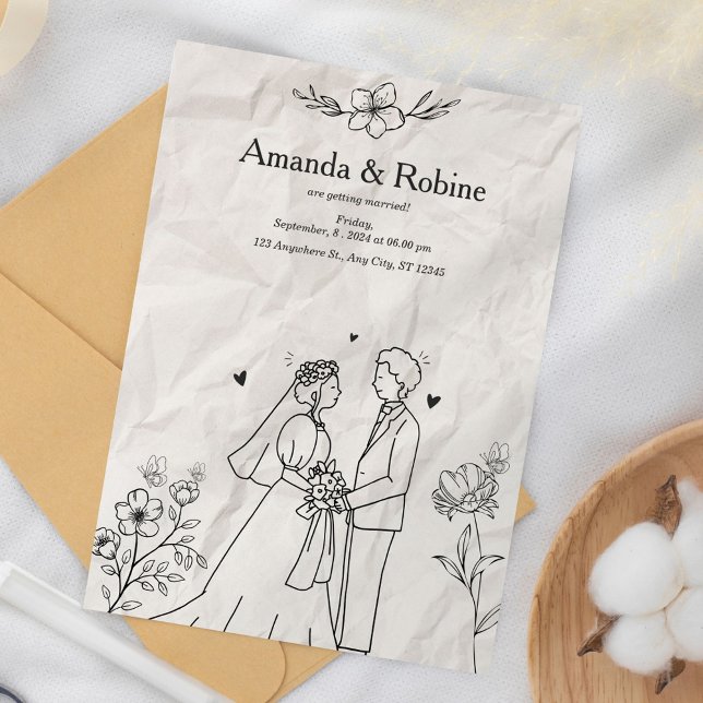 Rustic Hand-Drawn Wedding Invitation (Creator Uploaded)