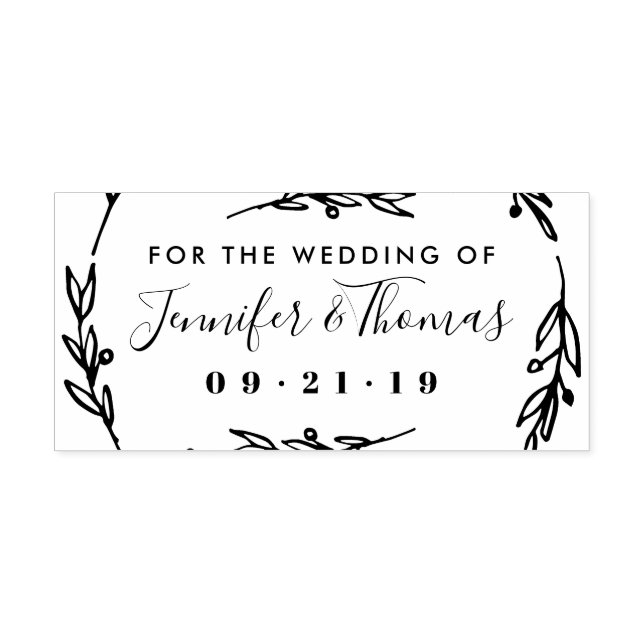 Rustic Hand Drawn Wreath Save The Date Self-inking Stamp (Design)