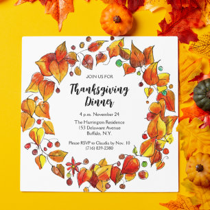Rustic Hand-Illustrated Thanksgiving Dinner Invitation