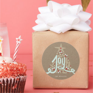 Rustic Hand Lettered Joy Kraft Holiday Sticker