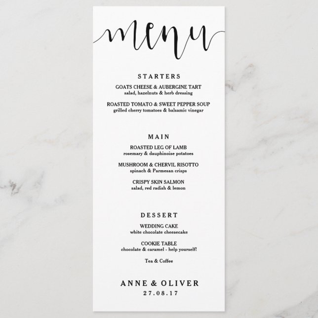 Rustic Hand Lettered Wedding Menu Card (Front)