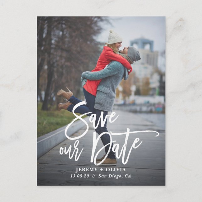Rustic Hand Lettering Photo Save Our Date Postcard (Front)