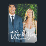 Rustic Hand Lettering Photo Wedding Thank You Magnet<br><div class="desc">Celebrate your love and show gratitude with our customisable photo wedding thank you magnet! This unique keepsake is perfect for reminding your loved ones of your special day while expressing your heartfelt thanks in a memorable way. It features white rustic calligraphy. Personalise it by adding your wedding details. This photo...</div>