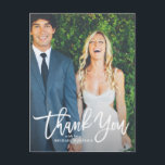 Rustic Hand Lettering Photo Wedding Thank You Postcard<br><div class="desc">Give thanks to your family and friends with this rustic photo wedding thank you postcard featuring white script. Customise this postcard by adding your own photo and details.</div>