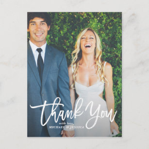 Rustic Hand Lettering Photo Wedding Thank You Postcard