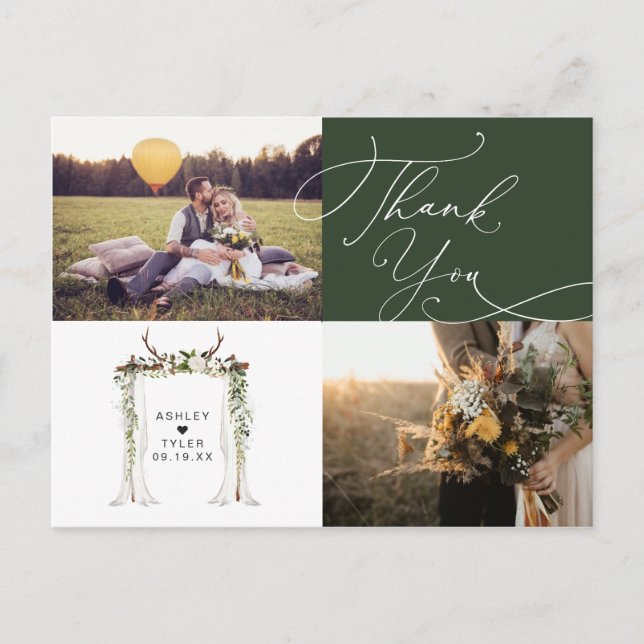 Rustic Hand Lettering Photo Wedding Thank You Postcard (Front)