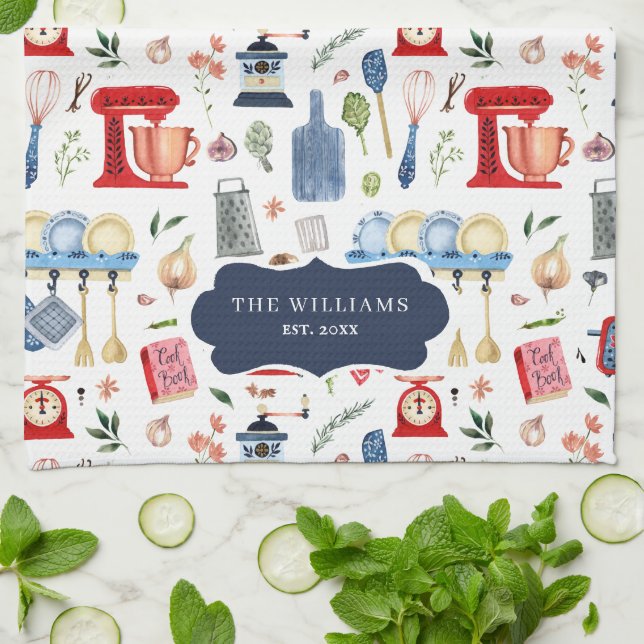 Rustic Hand Painted Country Kitchen Monogram Tea Tea Towel (Folded)
