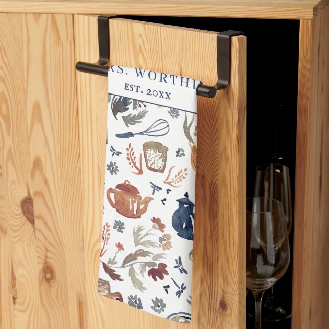 Rustic Hand Painted Country Kitchen Monogram Tea Tea Towel (Thirds Fold)