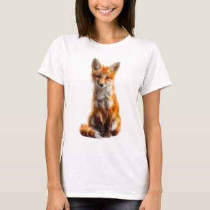 Rustic Hand Painted Red Fox Sitting Portrait Women T-Shirt