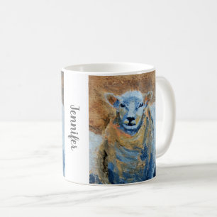 Rustic hand painted sheep farmhouse monogram name coffee mug