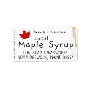 Rustic Hand Printed Red Leaf Maple Syrup Drip Jug Label
