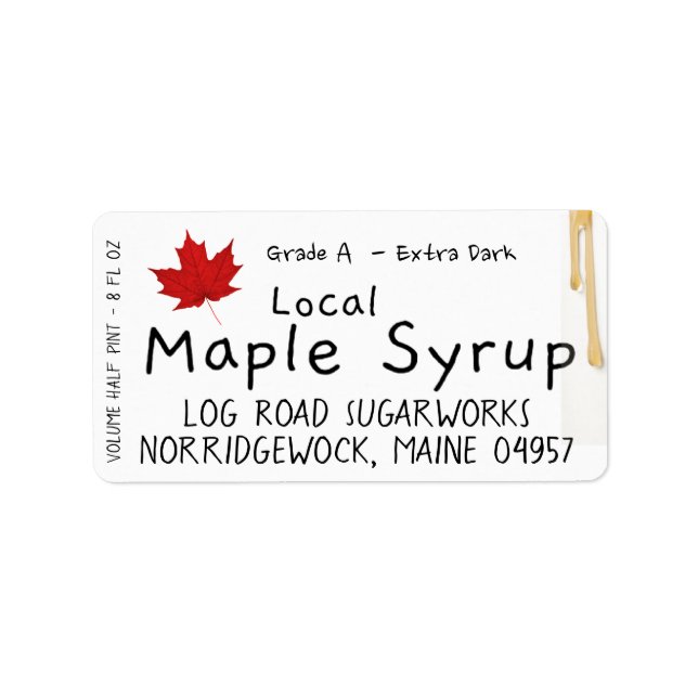 Rustic Hand Printed Red Leaf Maple Syrup Drip Jug Label (Front)