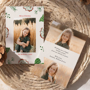 Rustic HandDrawn Mistletoe Pine Christmas 3 Photo  Holiday Card