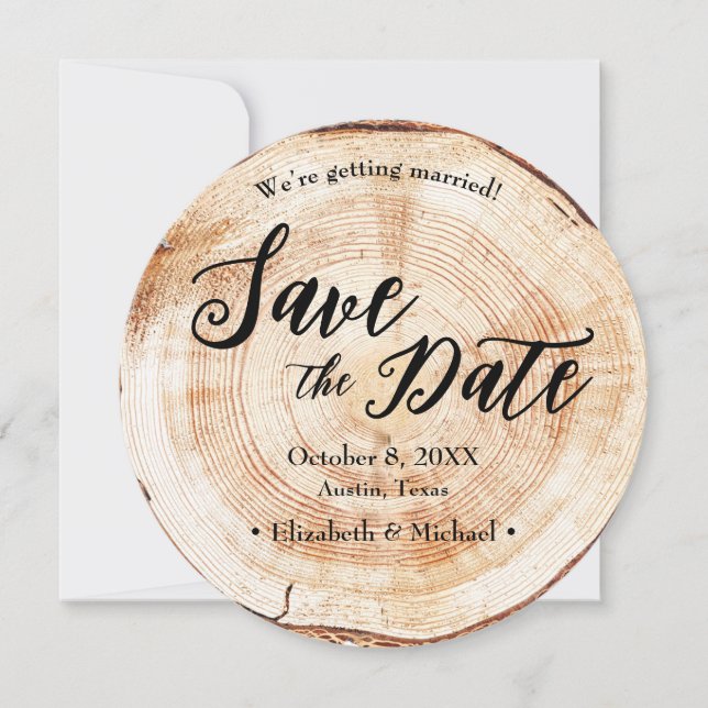Rustic Handlettering Script Wood bark disc Photo Invitation (Front)
