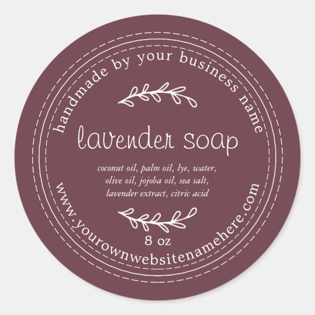 Rustic Handmade Lavender Soap Burgundy Classic Round Sticker (Front)