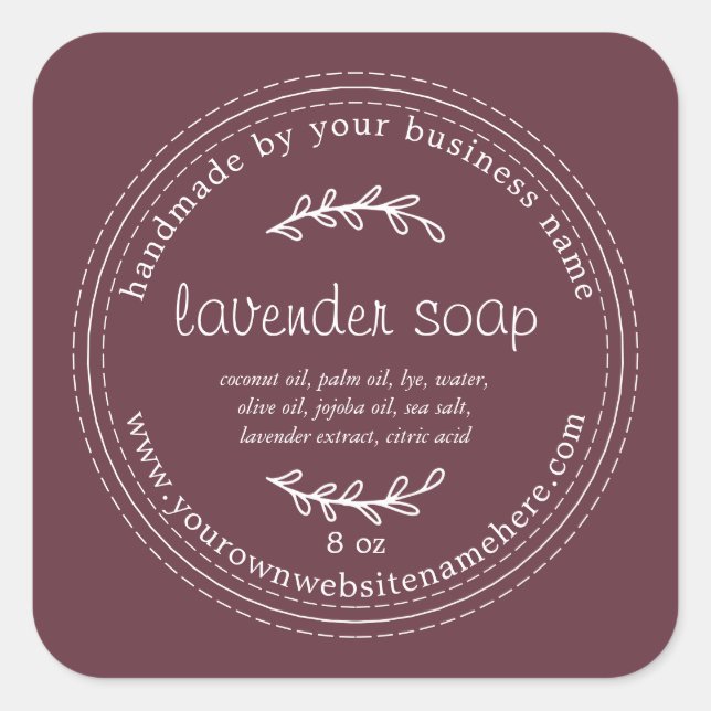 Rustic Handmade Lavender Soap Burgundy Square Sticker (Front)