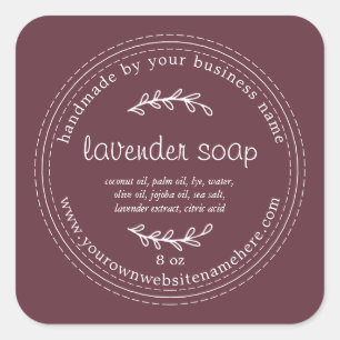 Rustic Handmade Lavender Soap Burgundy Square Sticker