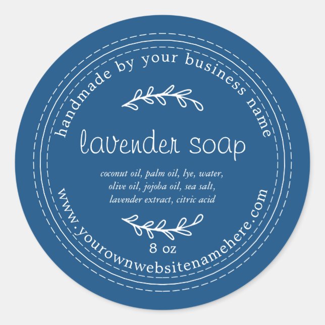 Rustic Handmade Lavender Soap Classic Blue Round Sticker (Front)