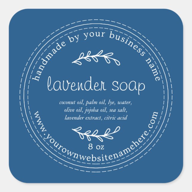 Rustic Handmade Lavender Soap Classic Blue Square Sticker (Front)